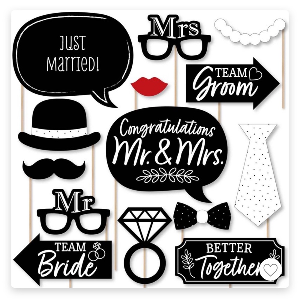 New Unopened! Wedding Photobooth Prop Set - Count 20 - New in package